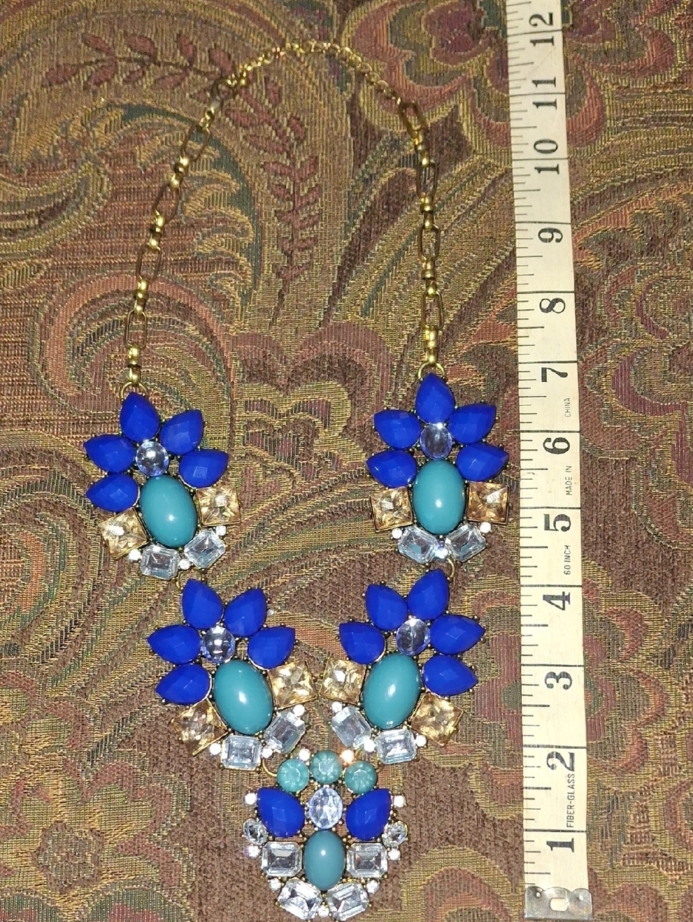 Tracy Lynn Statement Floral Bib Necklace in Blue and Turquoise - Women Jewelry